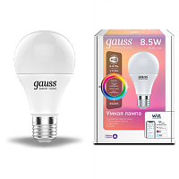 Лампа Gauss Smart Home A60 8,5W 806lm 2700-6500К E27 RGBW фото alux.kz
